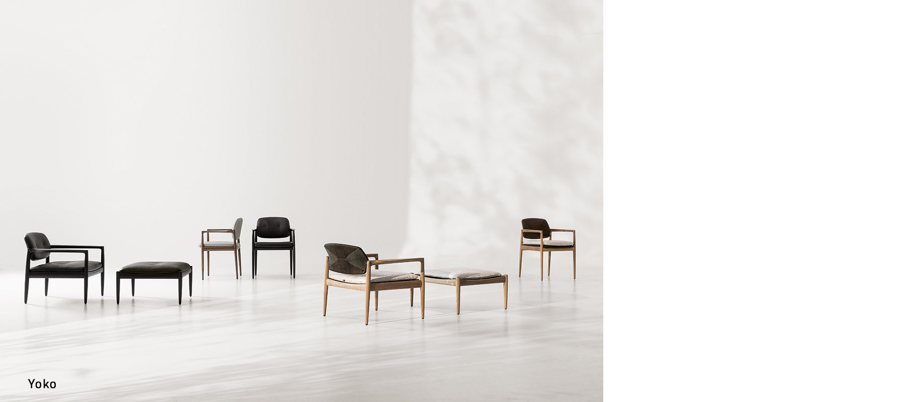 <p>Their debut is marked by the elegant <strong>Yoko</strong> armchairs, little armchairs and footstools, by the organic shapes of the <strong>Lars</strong> sofa and by the compact <strong>Sendai</strong> seats, in the sofa, armchair, lounge and dining little dining versions, both fixed and swivel. The duo is also behind the <strong>Yoko Cord Outdoor</strong> range in the armchair, dining little armchair and footstool versions.</p>
